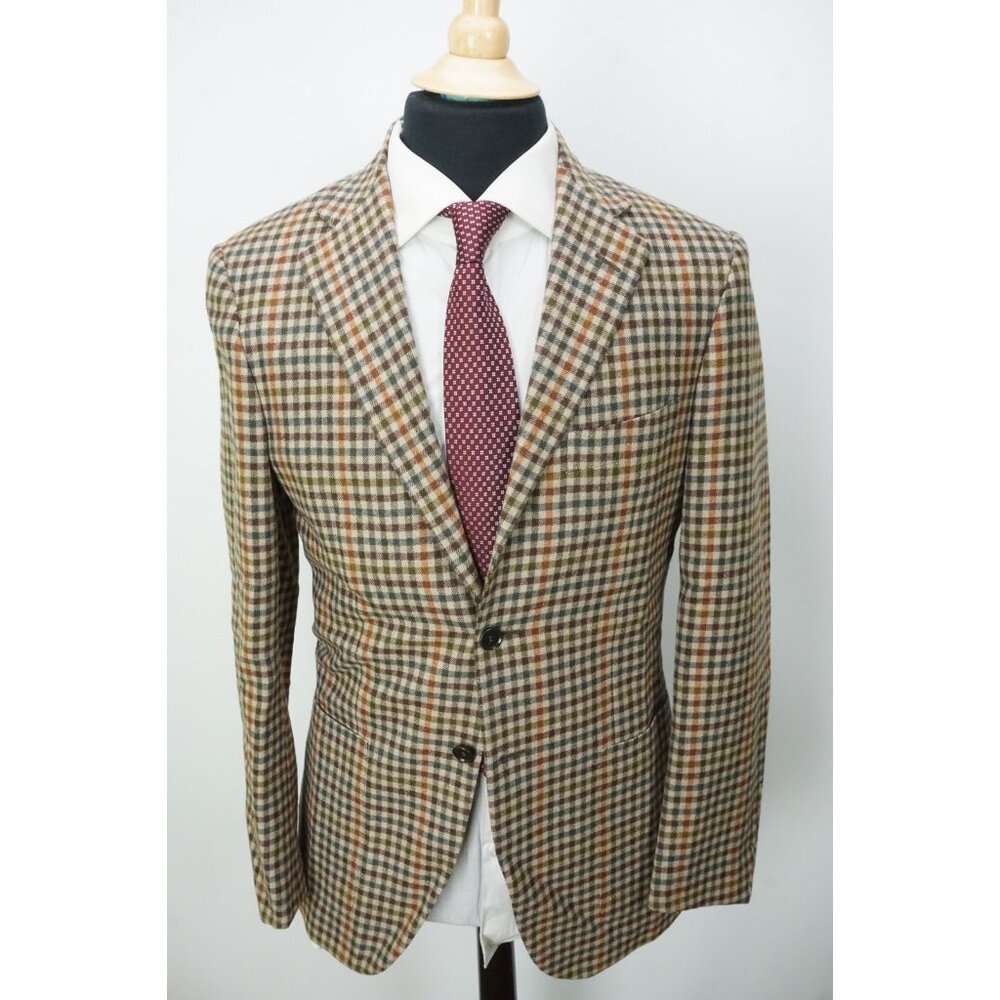 Raffaele Caruso Brown Orange Gingham Plaid Flannel Sport Coat Jacket Sz 36R NEW - Picture 3 of 8